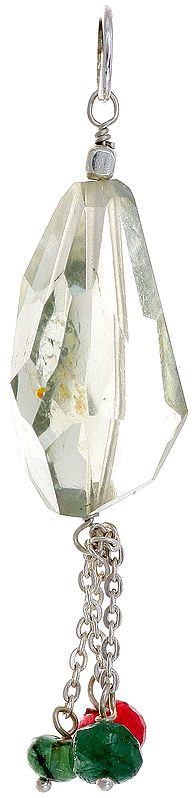 Faceted Green Amethyst Tumble Pendant with Ruby and Emerald