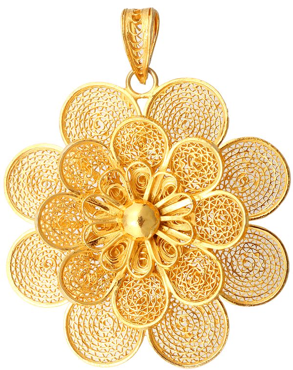 Sterling Gold Plated Filigree Flower Pendant