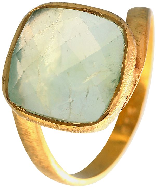 Faceted Prehnite Gold Plated Ring