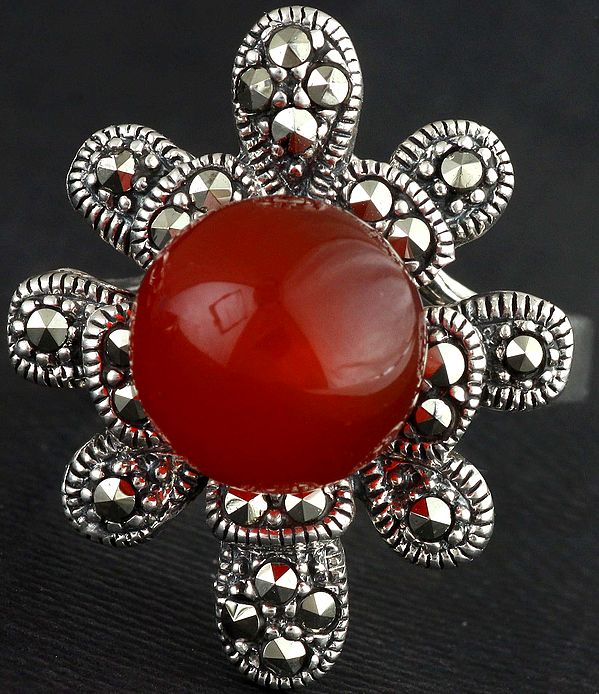 Carnelian Ring with Marcasite