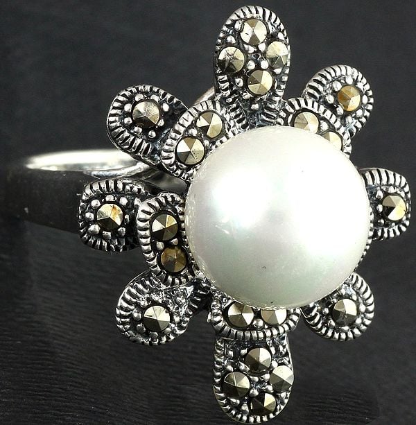 Pearl Ring with Marcasite