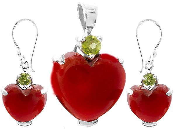 Carnelian Heart-Shape Pendant with Earrings Set