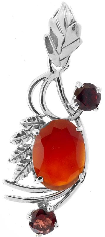 Faceted Carnelian Pendant with Twin Garnet