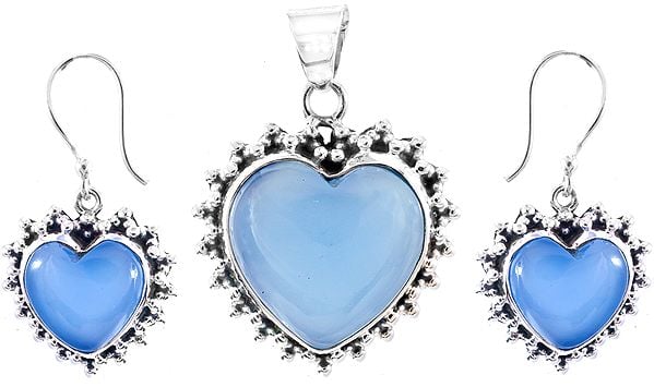 Blue Chalcedony Heart-Shape Pendant with matching Earrings Set