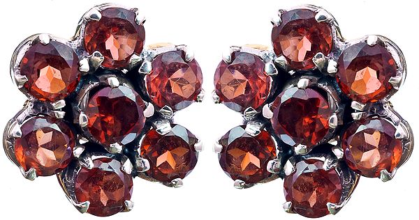 Faceted Garnet Flower Earrings