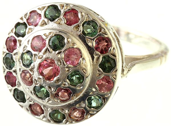 Faceted Tourmaline Round Ring
