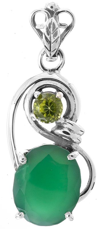 Faceted Green Onyx Pendant with Faceted Peridot