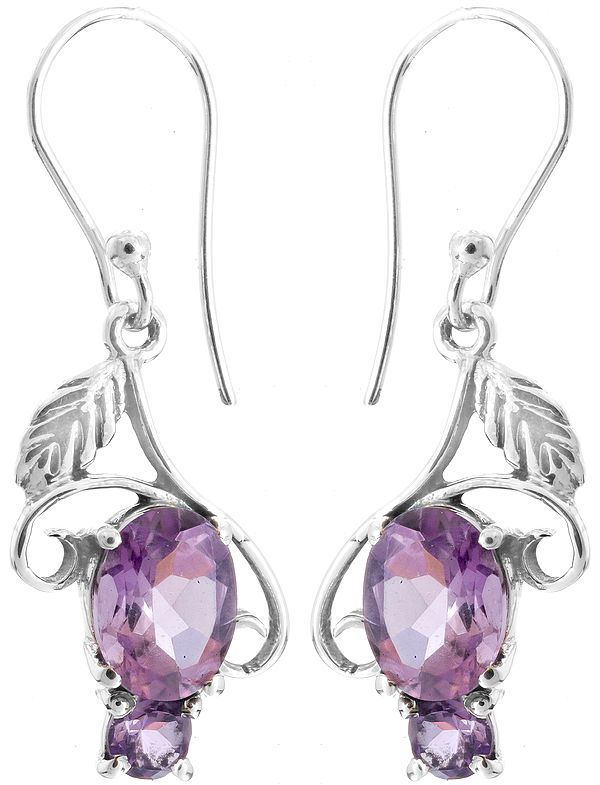 Faceted Amethyst Earrings with Sterling Leaves