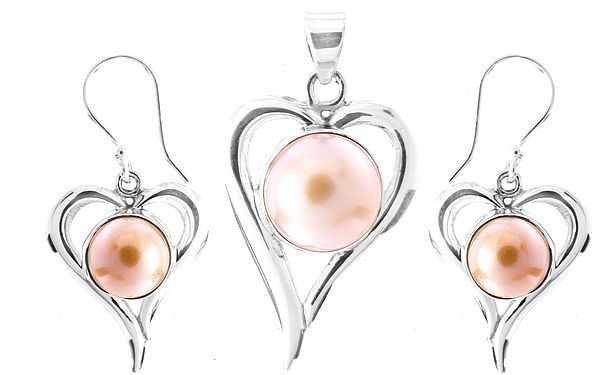 Pearl Heart-Shape Pendant and Earrings Set