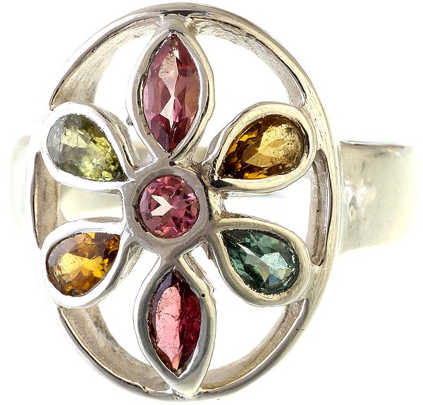 Faceted Tourmaline Flower Ring