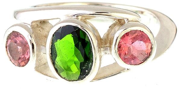 Faceted Green and Pink Tourmaline Ring