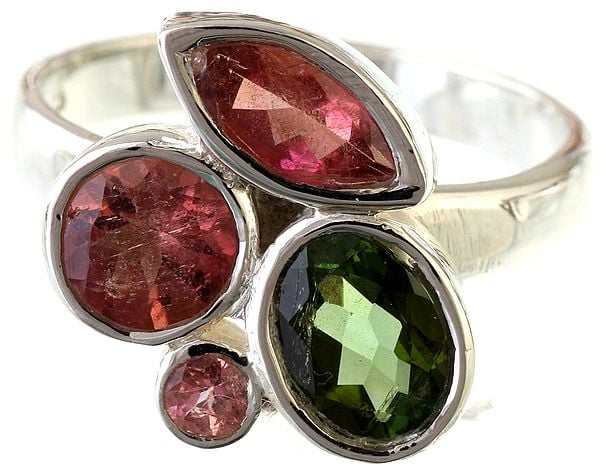 Faceted Pink and Green Tourmaline Ring