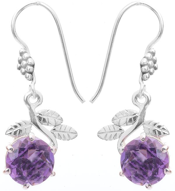 Faceted Amethyst Earrings with Sterling Leaves