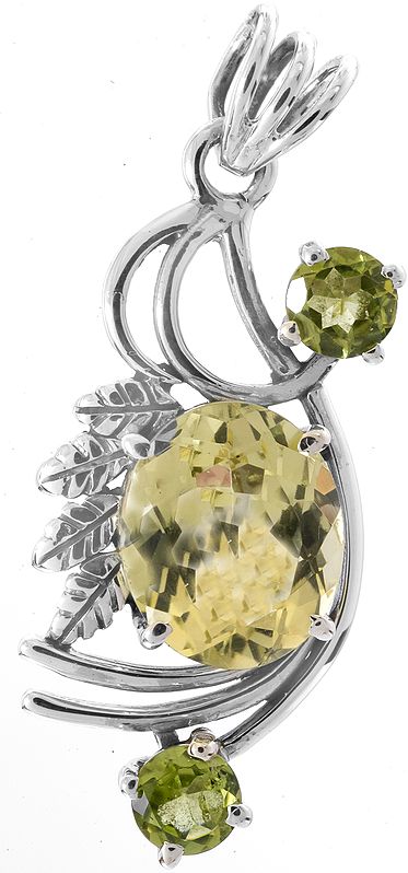 Faceted Lemon Topaz Pendant with Twin Peridot