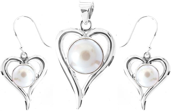 Pearl Valentine Pendant and Earrings Set