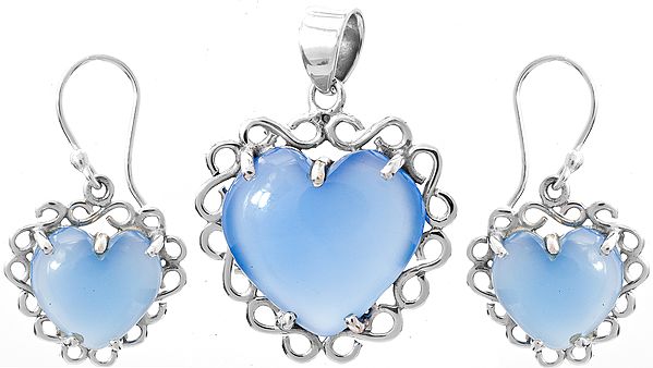 Blue Chalcedony Valentine Pendant with Earrings Set