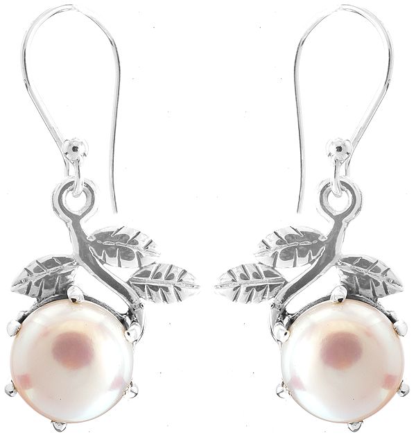 Pearl Earrings with Sterling Leaves