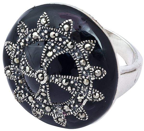 Black Marcasite Onyx Ring | Sterling Silver Jewels