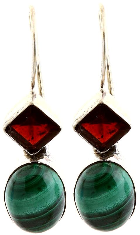 Earrings with Garnet and Malachite