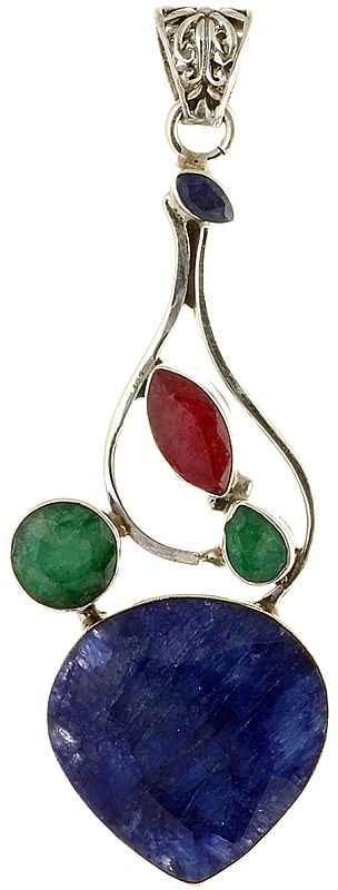 Faceted Triple Gemstone Pendant (Sapphire, Emerald and Ruby)