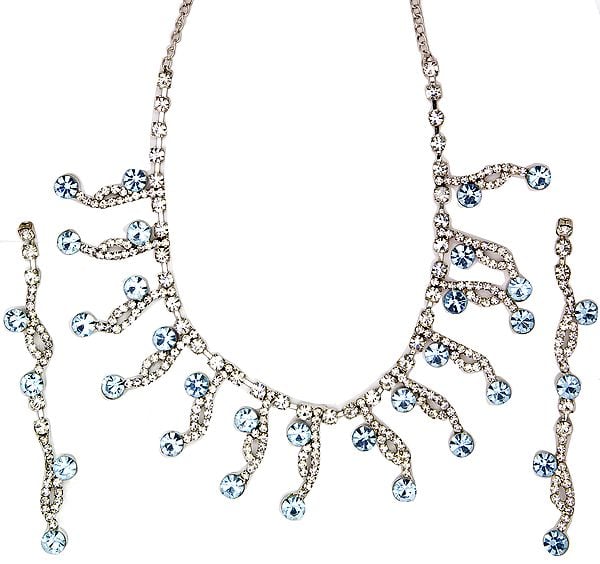 Sky-Blue Cut Glass Victorian Necklace and Earrings Set