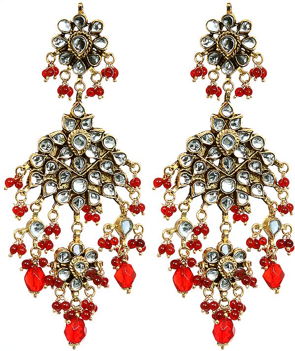 Kundan Earrings with Orange Beads