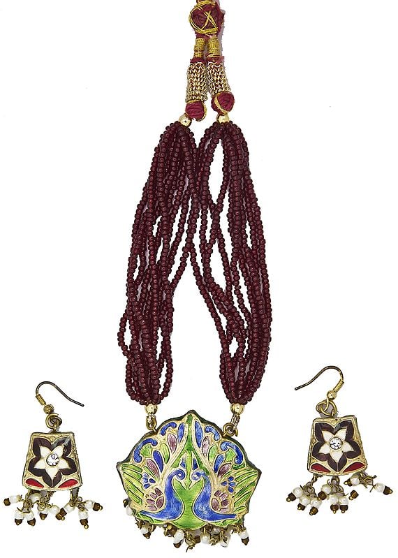 Brown Bridal Necklace Set with Peacock Pair and Star-Spangled on Earrings