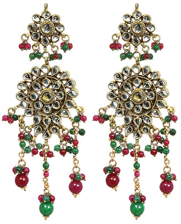 Faux-Ruby and Emerald Kundan Earrings