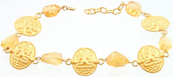 Lord Ganesha Gold Plated Bracelet with Faceted Citrine