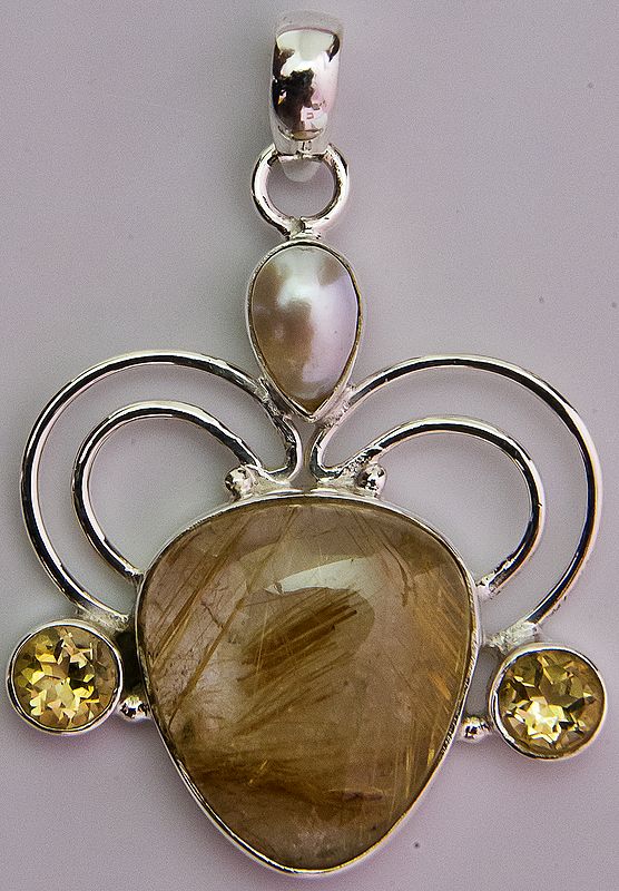 Triple Gemstone Pendant (Rutilated Quartz, Pearl and Citrine)