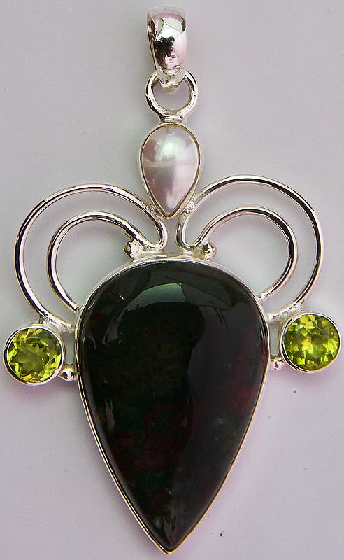 Agate Pendant with Pearl and Peridot