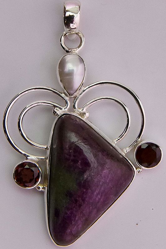 Ruby Zoisite Pendant with Pear and Garnet