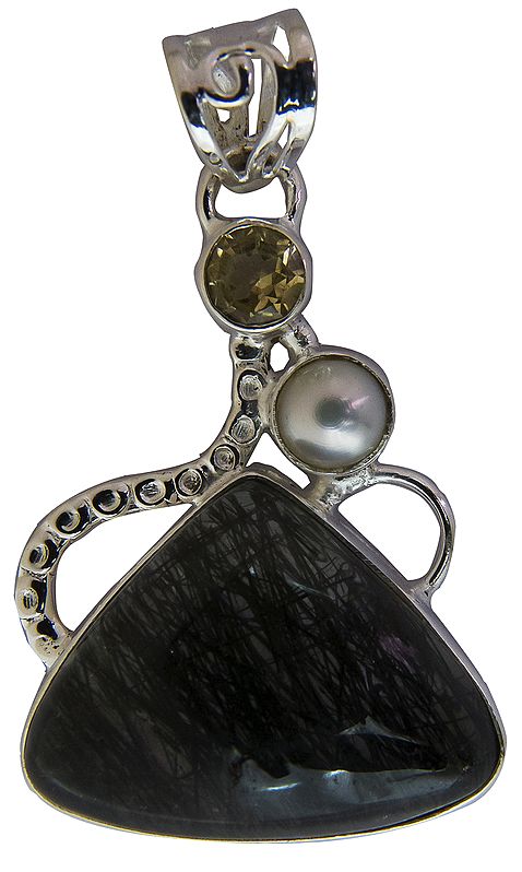 Tourmalinated Quartz Pendant with Pearl and Citrine