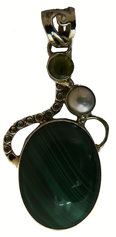 Malachite Pendant with Pearl and Peridot
