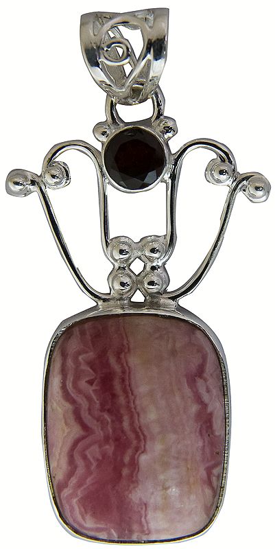 Rhodochrosite Pendant with Faceted Garnet