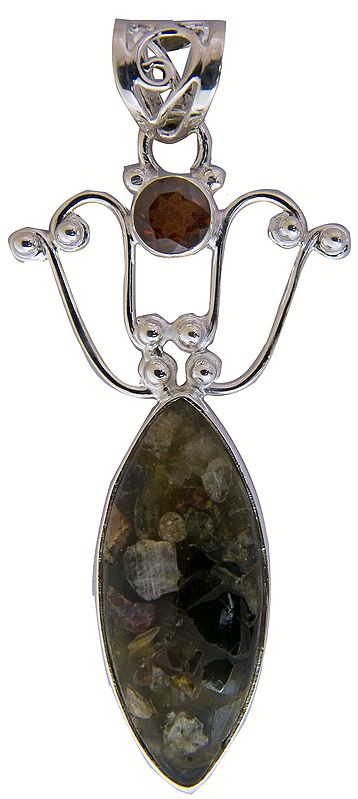 Conglomerate Agate Pendant with Garnet