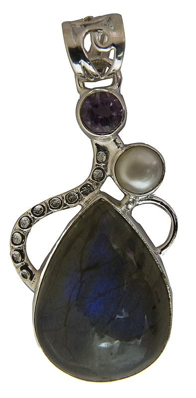Labradorite Pendant with Pearl and Amethyst