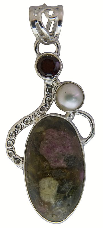 Agate Pendant with Garnet and Pearl