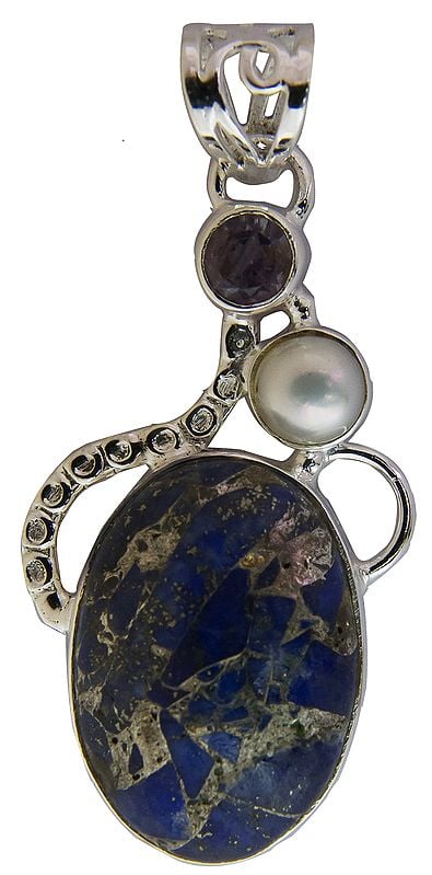 Lapis Lazuli Pendant with Amethyst and Pearl