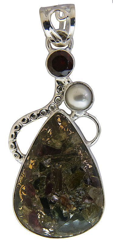 Picture Jasper Pendant with Garnet and Pearl