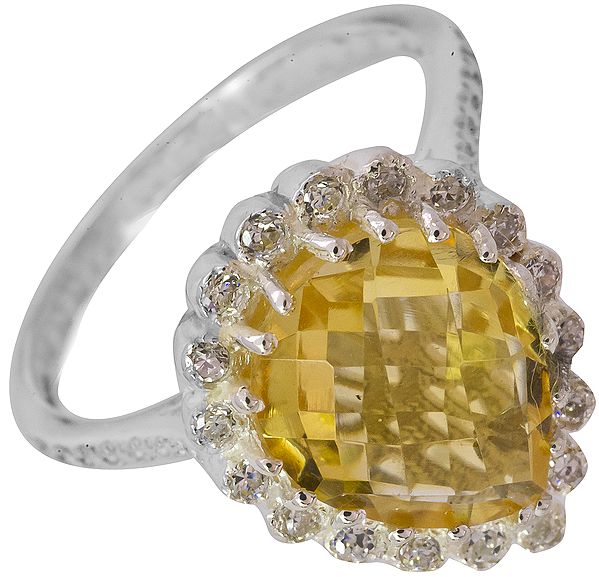 faceted Citrine Ring with White CZ