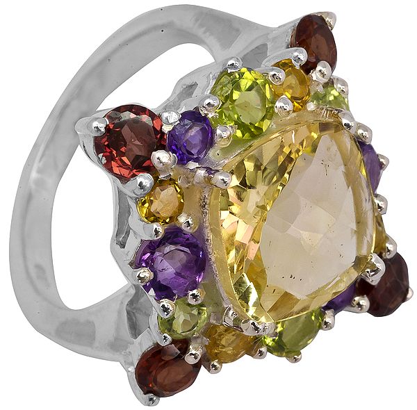 Faceted Gemstone Ring (Garnet, Citrine, Peridot, Amethyst and Lemon Topaz)