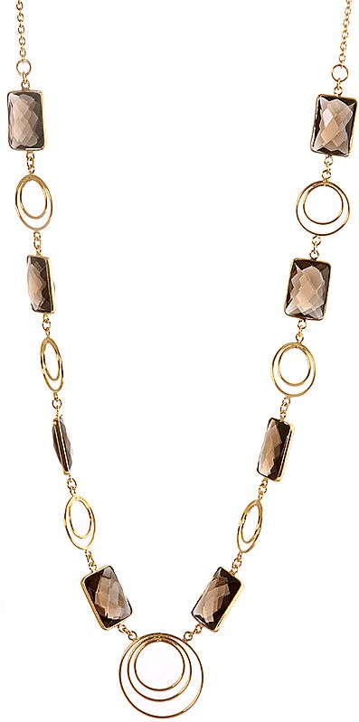 Faceted Rectangle-Shape Smoky Quartz Gold Plated Necklace