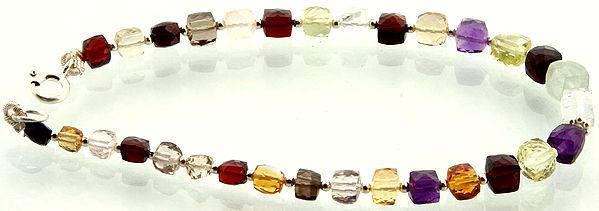 Faceted Square Shape Gemstone Bracelet (Black Spinel, Citrine, Crystal, Garnet, Citrine, Smoky Quartz, Amethyst, Prehnite and Green Amethyst)