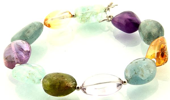Nugget Shape Gemstone Bracelet (Aquamarine, Citrine, Amethyst and Crystal)