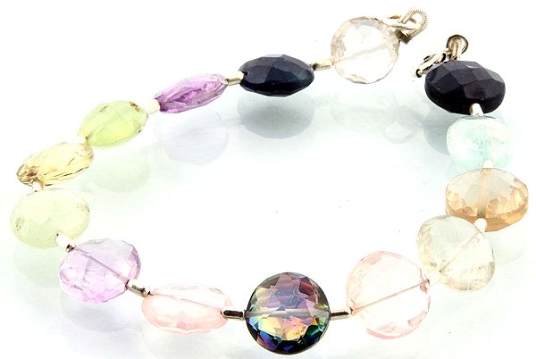 Faceted Round-Shape Gemstone Bracelet (Crystal, Blue Chalcedony, Amethyst, Prehnite, Rose Quartz, Mystic Topaz and Lemon Topaz)
