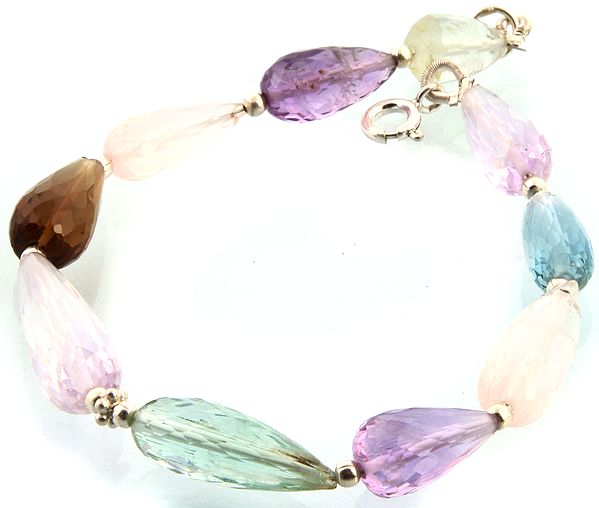 Faceted Gemstone Bracelet (Prehnite, Amethyst, Rose Quartz, Smoky Quartz and BT)
