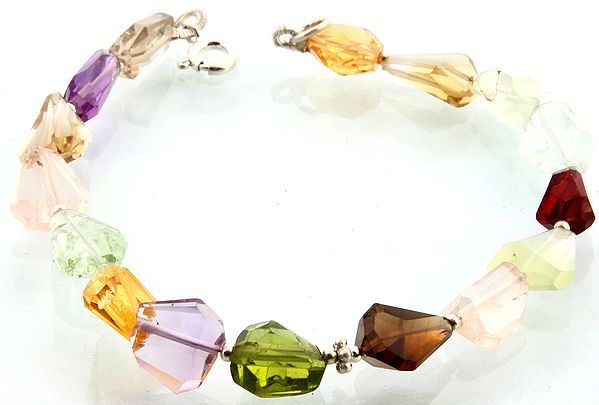Faceted Gemstone Bracelet (Citrine, Smoky Quartz, Aquamarine, Garnet, Rose Quartz and Green Fluorite)