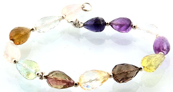 Faceted Pear-Shape Gemstone Bracelet (Rose Quartz, Green Amethyst, Smoky Quartz, Lemon Topaz, Amethyst, Crystal and Iolite)
