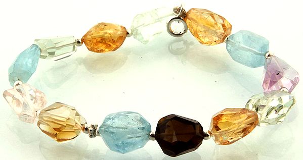 Faceted Gemstone Bracelet (Aquamarine, Citrine, Green Amethyst, Blue Topaz, Rose Quartz, Smoky Quartz and Amethyst)